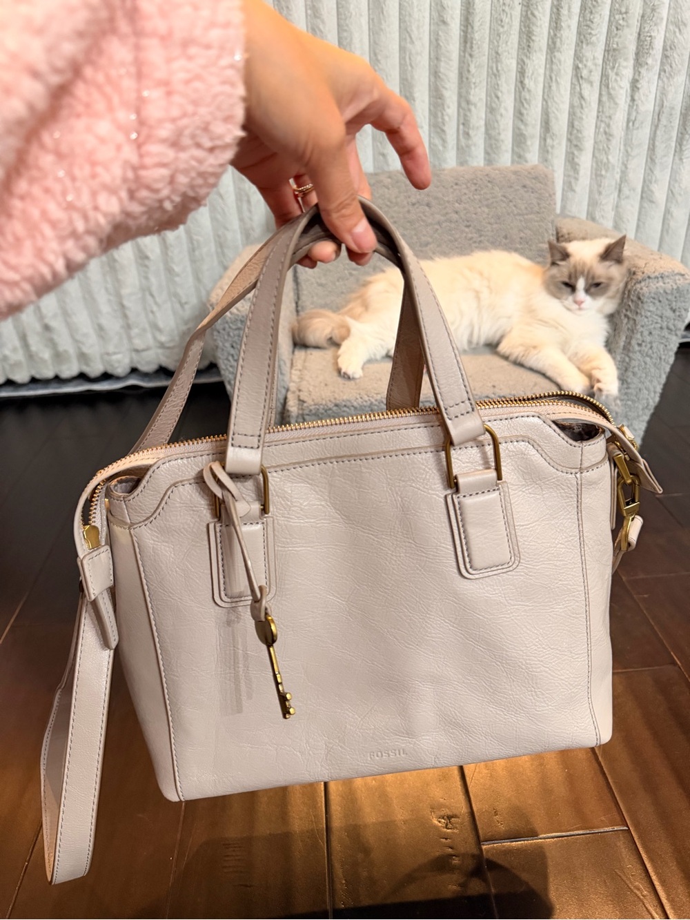 Fossil Women's Leather Satchel in Light Taupe